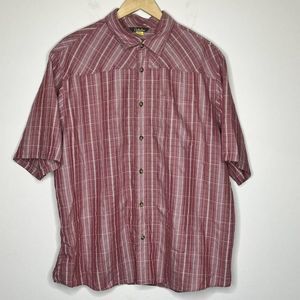 Cabela's Men Button Down‎ Red & White Collared Plaid Shirt Size XL Short Sleeve